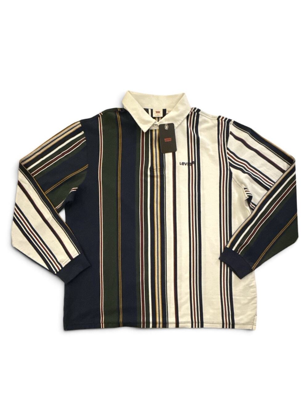 Levi's Rugby Polo Shirt Men XL Striped White Green Blue Colorblock Long Sleeve